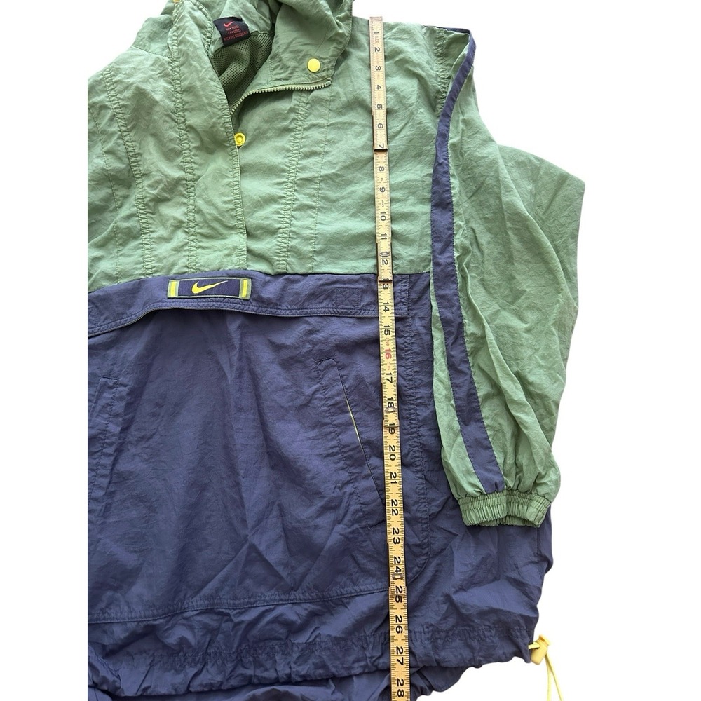 Vintage 90s Nike Big Swoosh Check Green Blue Large Windbreaker - Picture 8 of 11